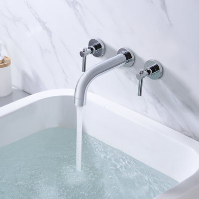 SUMERAIN Wandmontage-Badewannen-Wasserhahn, 3-Loch-Wannenfüller-Wasserhahn mit Ventil, Chrom-Finish