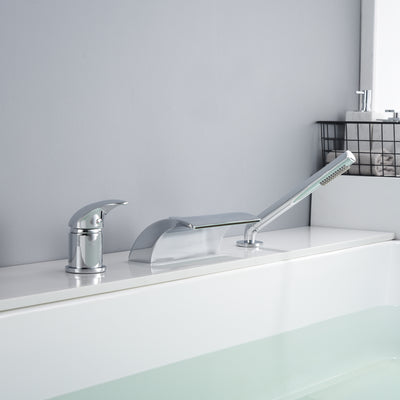 Römischer Wasserfall-Badewannenhahn mit Einhandgriff und Handbrause für die Deckmontage, Chrom-Finish