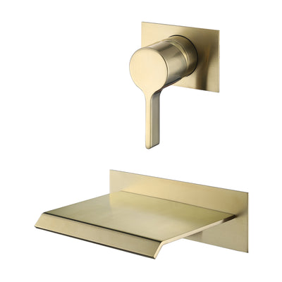 Sumerain Wasserfall-Wasserhahn zur Wandmontage, gebürstetes Gold, mit Ventil, hohe Durchflussrate