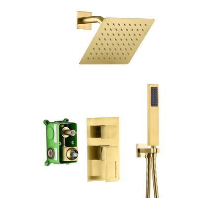Regenduscharmatursystem aus gebürstetem Goldmessing mit Rohventil