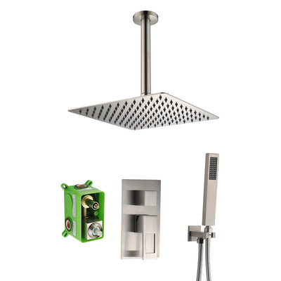 Regenduschsystem aus gebürstetem Nickel, Deckenduscharmatur mit Rohventil und individuell anpassbar