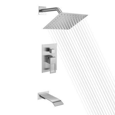 Badewannen- und Duscharmaturen-Set aus gebürstetem Nickel mit Wasserfall-Wannenauslauf und Druckausgleichsventil im Lieferumfang enthalten