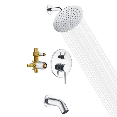Sumerain Badewannen- und Duscharmatur mit Ventil, Duschwannen-Set mit Druckausgleichsventil, 8-Zoll-Regenduschkopf und Wasserfallauslauf, Chrom-Finish