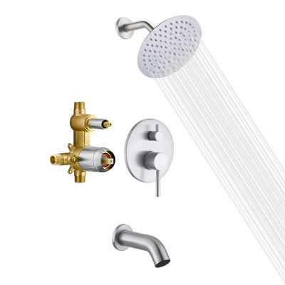 Sumerain Badewannen- und Duscharmaturverkleidung mit rauem Ventil, Duscharmatur aus gebürstetem Nickel mit Wannenauslauf, 8-Zoll-Regenduschkopf