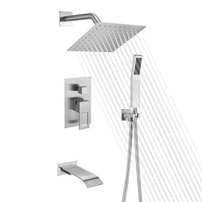 Duschsystem, Wannendusche aus gebürstetem Nickel, kombinierter Wasserfall-Auslaufhahn mit Druckausgleichsventil