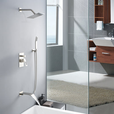 Duschsystem, Wannendusche aus gebürstetem Nickel, kombinierter Wasserfall-Auslaufhahn mit Druckausgleichsventil