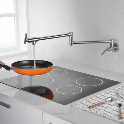 Topffüller-Wasserhahn-Wandhalterung, gebürstetes Nickel-Finish und Design mit zwei Schwenkgelenken