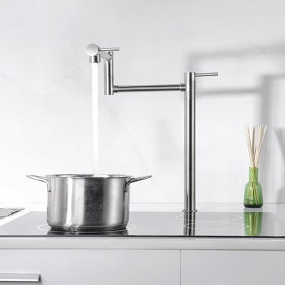 Topffüller-Deckhalterung, gebürstetes Nickel-Finish mit Verlängerungsschaft und 20-Zoll-Doppelschwenkgelenk-Auslauf