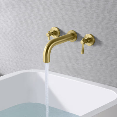 SUMERAIN Badewannenarmatur zur Wandmontage, gebürstetes Gold, Badewannenarmatur, 3-Loch-Wannenfüller mit rauem Ventil