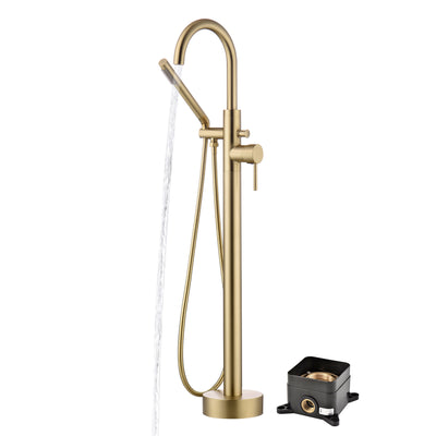 sumerain Freistehender Badewannen-Wasserhahn, gebürstetes Gold, bodenmontierter Badewannen-Wasserhahn mit Handbrause, hohe Durchflussrate