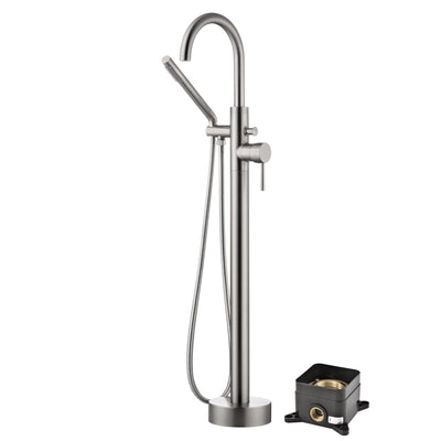 sumerain Freestanding Tub Faucet Brushed Nickel Floor Mounted Tub Filler, Modular Solid Brass Concealed Box Design, High Flow Rate