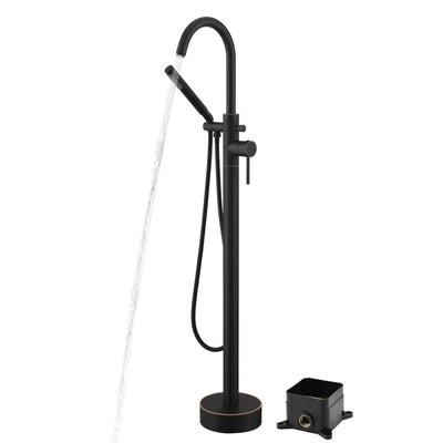 sumerain Badewannenarmatur zur Bodenmontage, ölgeriebene Bronze, freistehender Wanneneinlauf mit Handbrause, modulares verdecktes Kastendesign aus massivem Messing, hohe Durchflussrate
