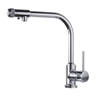 3-Wege-Küchenarmatur mit Trinkwasserfilter-Reinigungshahn, Messing verchromt